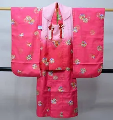 七五三 三歳 女児 被布コート 着物 長襦袢 3点セット ピンク色 祝着 刺繍入りの半衿 伊達衿縫い付け済 お仕立て無料 NO41212