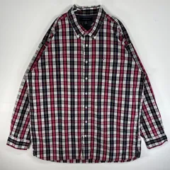 古着 トミーヒルフィガー TOMMY HILFIGER 長袖シャツ ロゴ 刺繍 チェック ボタンダウン XXL  レッド系 マルチカラー メンズ