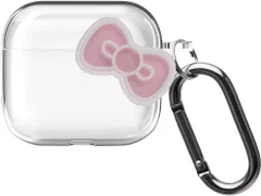新品 用 エアーポッズ4 ケース PC Airpods4 リボン (第4世代) 立体 ハードケース 韓国 ピンク ONLYOU