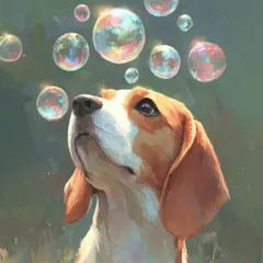 名入れOK【犬とシャボン玉 - ビーグル犬 No.1】 アートポスター ペットロス うちの子記念日 北欧 ナチュラル