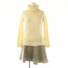 ブルーレーベルクレストブリッジ BLUE LABEL CRESTBRIDGE ウールタートルネックドッキングワンピース ニット ミニ 長袖 チェック 36 アイボリー グレー ベージュ /DO ■OS