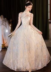 新品 未使用 チャイナテイスト エレガント ロングドレス お呼ばれ 結婚式 二次会 花嫁ドレス パーティー Aライン ワンピース キラキラ刺繍 高級感 フォーマルドレス 2025年新作