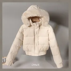 【アイボリー再入荷】◾️エコファー付フードクロップド中綿ジャンパーのサムネイル