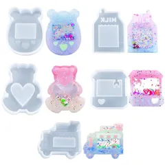 【数量限定】レジン型 ufoキャッチャー シャカシャカ中身 キッチンカー ゲーム機/クマ 牛乳 5個セット エポキシ樹脂 DIY 手作り 流砂型 ストラップ チャーム キーホルダー シリコンモールド ペンダント レジン モールド サムコス 装飾 再利用可能