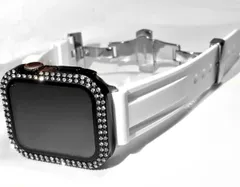 黒×白アップルウォッチキラキラカバーケースAppleWatchラバーバンドベルト