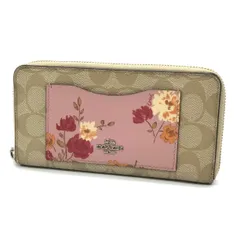 【倉吉店】COACH | コーチ 長財布 シグネチャー フラワープリント ラウンドファスナー長財布 F73011 シグネチャー ベージュ×ピンク 【125】
