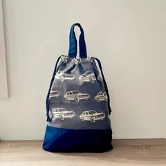 ★体操着袋★お着替え袋  クラシックカー グレー&ネイビーのサムネイル