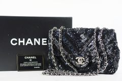 【超美品】CHANEL シャネル Vステッチ スパンコール ラムスキン シングルフラップ チェーンショルダーバッグ ターンロック【RE67】
