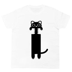 Tシャツ 半袖 カットソー トップス メンズ レディース ユニセックス ネコ CAT ワンポイント 抱っこ黒猫 S/S TEE ホワイト 白 DKNK