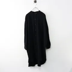 美品 ミズイロインド mizuiro ind レーヨンポリ バンドカラービッグワイドシャツワンピース テロ素材 ブラック/日本製【2400014401233】