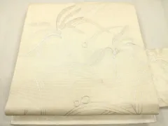 平和屋着物＊夏物　九寸名古屋帯　駒刺繍　草木文　銀彩　正絹　逸品　CAAU4076eg