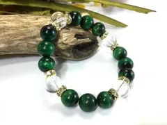 パワーストーン ブレスレット グリーンタイガーアイ 水晶 12mm  （ゴールド）メンズ・レディース　男性・女性　数珠ブレス　開運 ハンドメイド  [I]