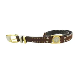 ジャンニヴェルサーチ ヴェルサーチェ GIANNI VERSACE レザーベルト メデューサ スタッズ ゴールド金具 スエード ハトメ ブラウン 茶 083 30/75 0124のサムネイル