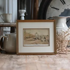 ヴィンテージフレーム「Monte Mario」ヴィンテージ洋書の1ページと古い額縁のセット (アンティーク雑貨 蚤の市 ウォールデコ オブジェ レトロ アートフレーム 額縁 絵 ポスター  インテリア雑貨 アート 古道具 店舗什器 骨董 壁掛け 絵画 )