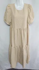 ◇ ◎ ●未使用● Ada. エイダ 綺麗め シンプル 半袖 ロング丈 ティアードワンピース サイズF ベージュ レディース E  【1408060064519】