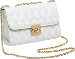 Quikaboo ショルダーバッグ レディース 斜めがけ 肩掛け PUレザー チェーン 小さめ ミニ スクエア ポーチ 可愛い おしゃれ デート キルティング コンパクト ハンドバッグ 軽量 肩がけ 2way メッセンジャー 斜め掛け(ホワイト)