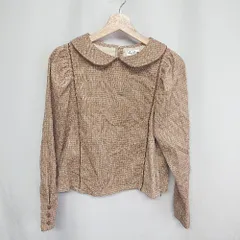 ◇ ⊇ paravion チェック柄 丸襟 袖口ボタン付き 長袖 ブラウス サイズ1 ブラウン グリーン ベージュ系 レディース E  【1409240067153】