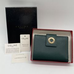(未使用品) CELINE セリーヌ サークル 金具 財布 コンパクトウォレット グリーン レザー ロゴ 保存箱