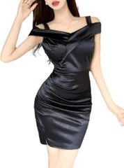 ISLAYCAOLILA キャバドレス ミニドレス クラブドレス パーティードレス ワンピース タイト メタリック キャミソール ハイウエスト ボディコン レディース EH5(ブラック,  M)