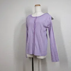 【ナノユニバース】ニット　セーター　紫　パープル　ランダムリブミニボーダーカットカーディガン　未使用タグ付き　美品　丸首　羽織