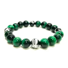 10mm 四神獣銀彫オニキス×グリーンタイガーアイ パワーストーン ブレスレット天然石 運気上昇 開運 金運 お守り 青龍 白虎 玄武 朱雀 メンズ・レディース　男性・女性　数珠ブレス　開運  [l]