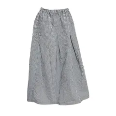 日本製　コットンロングスカート　ウエストゴム　ギンガムチェック　紺　白