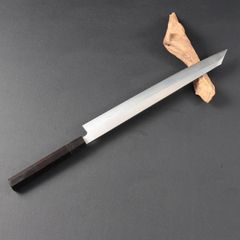 11325左利き用 切付包丁 尺一 刃は究極の切れ味 黒檀黒水牛角白三本巻