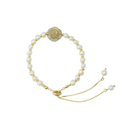 【数量限定】敏感肌対応 ｜シリコン伸縮式留め具 誕生日・自分へのご褒美に 天然真珠×ゴールドアクセ 【O型血女性の本命】チェコローズパールブレス