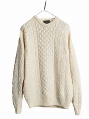 【お得なクーポン配布中!】 アイルランド製 Carraig Donn フィッシャーマン ウール ニット セーター メンズ M / アラン ケーブル ローゲージ クルーネック ナチュラル