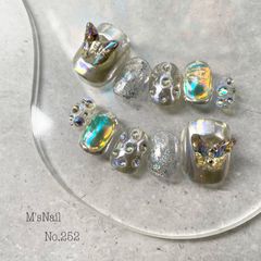 ネイルチップ チップ シルバー キラキラ 蝶 y2k 派手