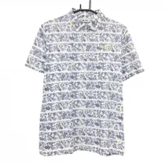 アディダス 半袖ポロシャツ 白×ネイビー 花・リーフ総柄 ボタンダウン  メンズ O/XG ゴルフウェア adidas