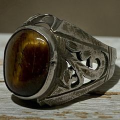 リング 指輪 タイガーアイ 約16号 無骨 大 デザイン インディアンジュエリー インディアン アクセサリー ビンテージ 50s ~ 60s 70s 80s 90S ナバホ族 天然石 メンズ レディス 一点物 アンティーク 2502 4980 p10