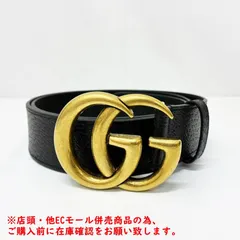 ※併売商品※◆中古美品◆GUCCI【グッチ】GGマーモントベルト レザー ブラック ゴールドカラー ダブルG メンズ　M1106