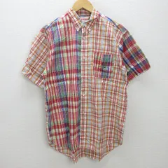 G■ミキハウス/MIKI HOUSE 半袖BDシャツ/チェック柄【L】赤系/men's/120【中古】■