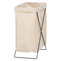 ランドリーバスケット スリム 幅24×奥行35×高さ52cm アイボリー 不二貿易(Fujiboeki) 洗濯カゴ 折りたたみ ゴミ箱 キャンプ用 おもちゃ収納 内側撥水加工 31509