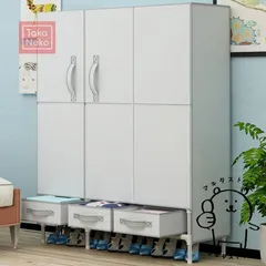 引き出し3つ付き クローゼット マグネット開閉式 カバー付き 磁気吸着 扉付き 大容量 衣類収納ラック おしゃれ 通気性 不織布 簡単組立式