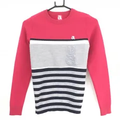 【美品】アルチビオ セーター ピンク×グレー 下部ボーダー ウール混 ニット  レディース 36(S) ゴルフウェア archivio