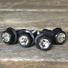 黒ステンレス＆クリスタルガラス 高耐久性  スワロフスキー ナンバーボルト 4本