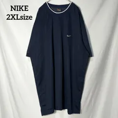 【NIKE】00s ナイキ メッシュ ワンポイント 刺繍ロゴ　オーバーサイズ　半袖Tシャツ　ネイビー　2XL US古着