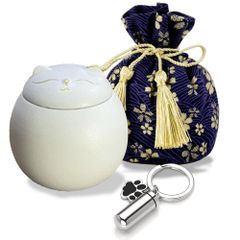 SALUDABLE 骨壷 ミニ 遺骨 ペンダント 猫 キーホルダー ペット メモリアル 分骨 セット (ホワイト)