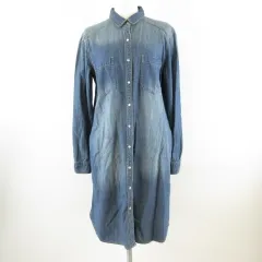 ジーユー GU ロングデニムシャツ ワンピース 長袖 紺 L *T485