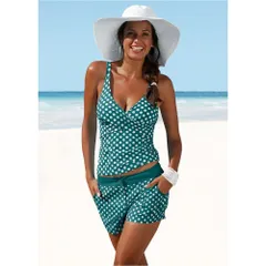 ☆ グリーン ☆ Mサイズ ☆ ポルカドット タンキニ 水着 タンキニ 水着 レディース おしゃれ ショートパンツ Vネック セパレート スイムウェア オシャレ トップス タンクトップ 女性 女子 シンプル ビキニ かわいい 可愛い レトロ 体型カバー