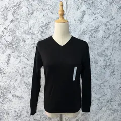 新品　GU　ジーユー　ニット　セーター　Vネック　薄手　長袖　無地　春　秋【size S】　ブラック　黒