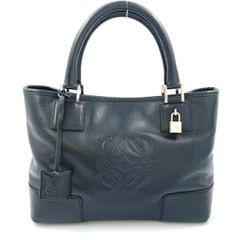 LOEWE アマソナ アナグラム レザー ブラック ハンドバッグ シルバー