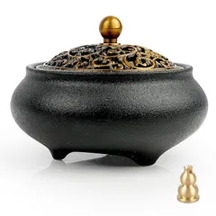 【新品】 香炉 お香立て 線香立て 陶器 蓋付き 難燃綿と香立てつき ヨガ 瞑想 仏壇用 浄化 香道 仏具 0