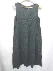 ◇ ⊂ 無印良品 リネン100% 膝下丈 ノースリーブ ワンピース サイズS ブラック レディース E  【1503040004612】