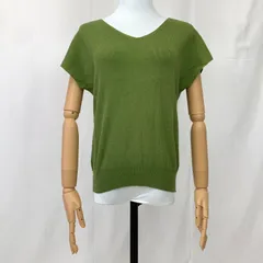 Andemiu アンデミュウ 半袖 サマーニット Vネック シルク混 絹 silk トップス フリーサイズ XLサイズ相当 グリーン 緑 レディース 春夏 カジュアル 上品 きれいめ 涼しい 通勤 通学 デイリー コーデ ベーシック シンプル おしゃれ 美品✨のサムネイル