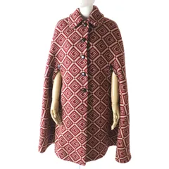 極美品◎2022年 伊製 GUCCI グッチ 677398 レディース クルミボタン付 ウール 超ロング ケープ／ポンチョ コート レッド×ベージュ 総柄 36　m09-st30303-057のサムネイル