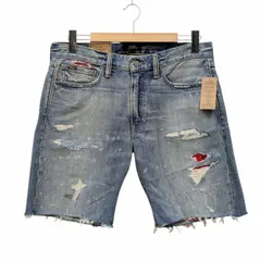 未使用品 POLO RALPH LAUREN ポロ ラルフローレン デニムショートパンツ ダメージ リペア加工 インディゴ サイズ 32