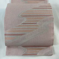 袋名古屋帯 優品 夏帯 流水 縞 銀糸 箔 薄ピンク 正絹 【中古】